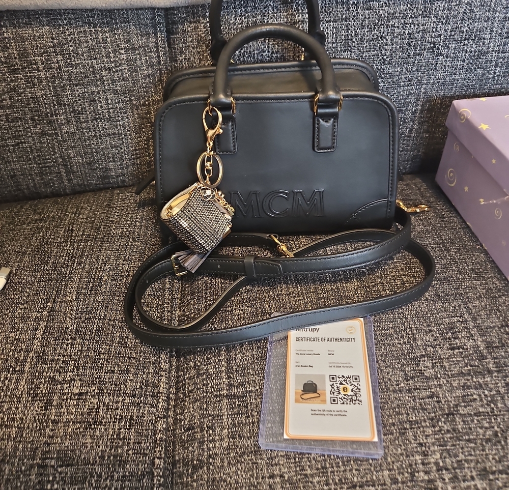 MCM Black Satchel W Strap And COA